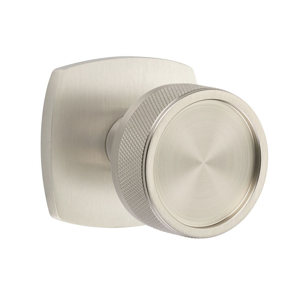 Passage Urban Modern Rosette with Concealed Screws Conical Stem and Knurled Knob in Satin Nickel