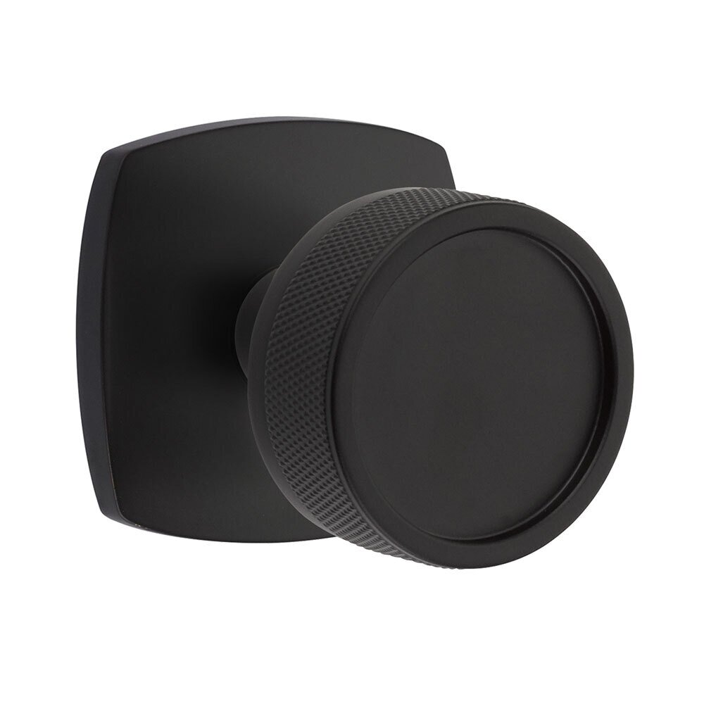 Passage Urban Modern Rosette with Concealed Screws Conical Stem and Knurled Knob in Flat Black