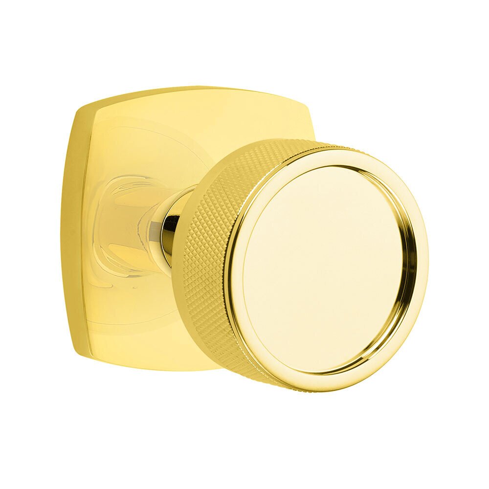 Passage Urban Modern Rosette with Concealed Screws Conical Stem and Knurled Knob in Unlacquered Brass