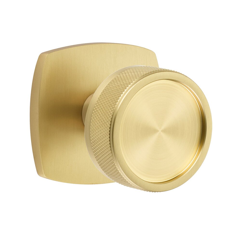 Passage Urban Modern Rosette with Concealed Screws Conical Stem and Knurled Knob in Satin Brass