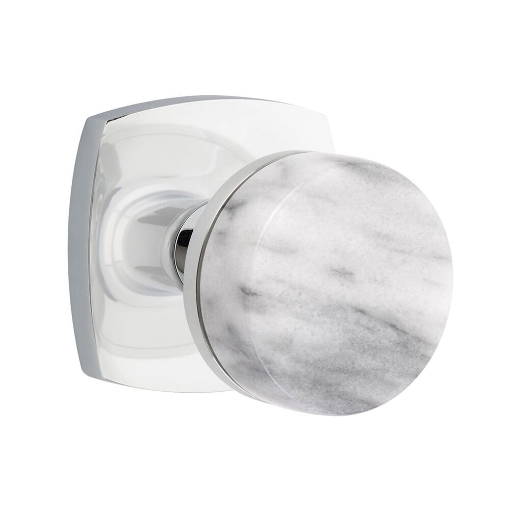Passage Urban Modern Rosette with Concealed Screws Conical Stem and White Marble Knob in Polished Chrome