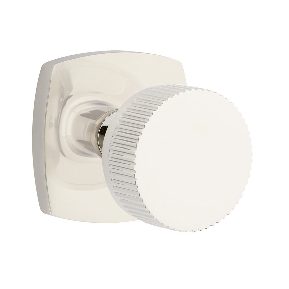 Passage Urban Modern Rosette with Conical Stem and Straight Knurled Knob in Polished Nickel