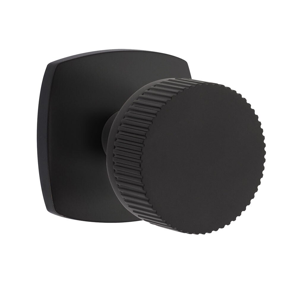 Passage Urban Modern Rosette with Concealed Screws Conical Stem and Straight Knurled Knob in Flat Black