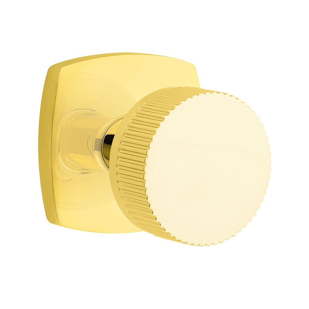 Passage Urban Modern Rosette with Conical Stem and Straight Knurled Knob in Unlacquered Brass