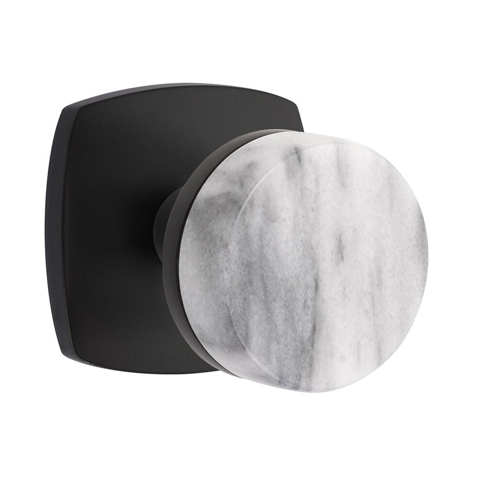 Privacy Urban Modern Rosette with Conical Stem and White Marble Knob in Flat Black