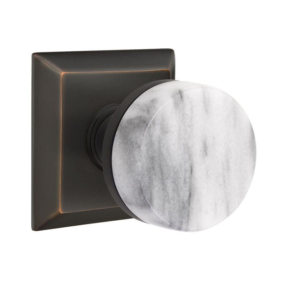 Passage Quincy Rosette with Concealed Screws Conical Stem and White Marble Knob in Oil Rubbed Bronze