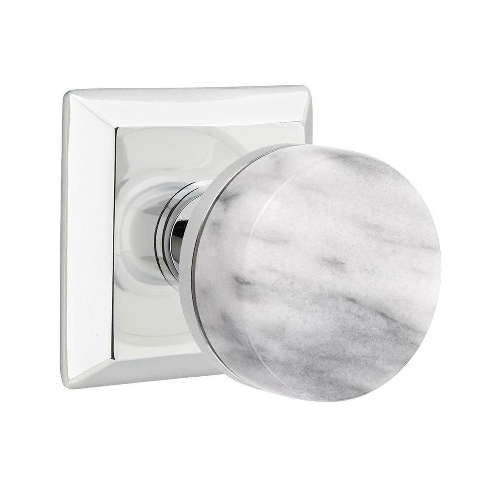 Passage Quincy Rosette with Conical Stem and White Marble Knob in Polished Chrome