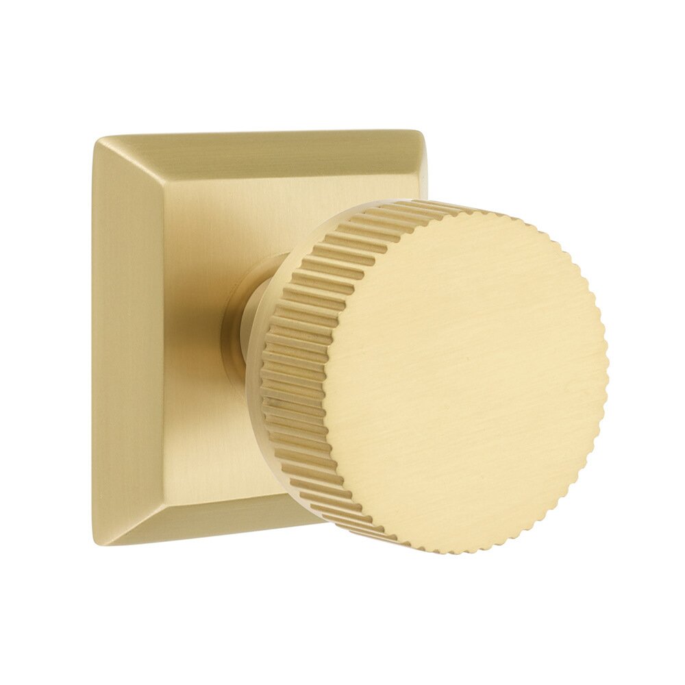 Passage Quincy Rosette with Conical Stem and Straight Knurled Knob in Satin Brass