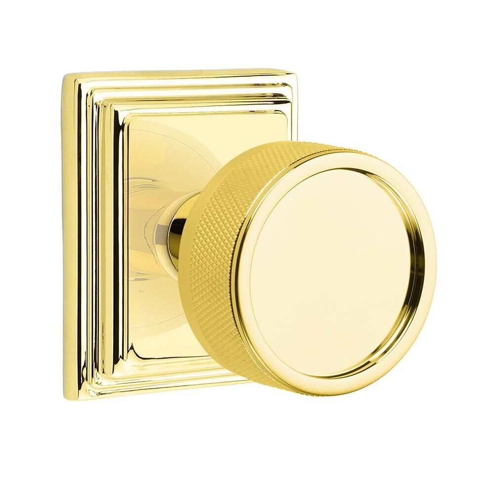 Passage Wilshire Rosette with Concealed Screws Conical Stem and Knurled Knob in Unlacquered Brass