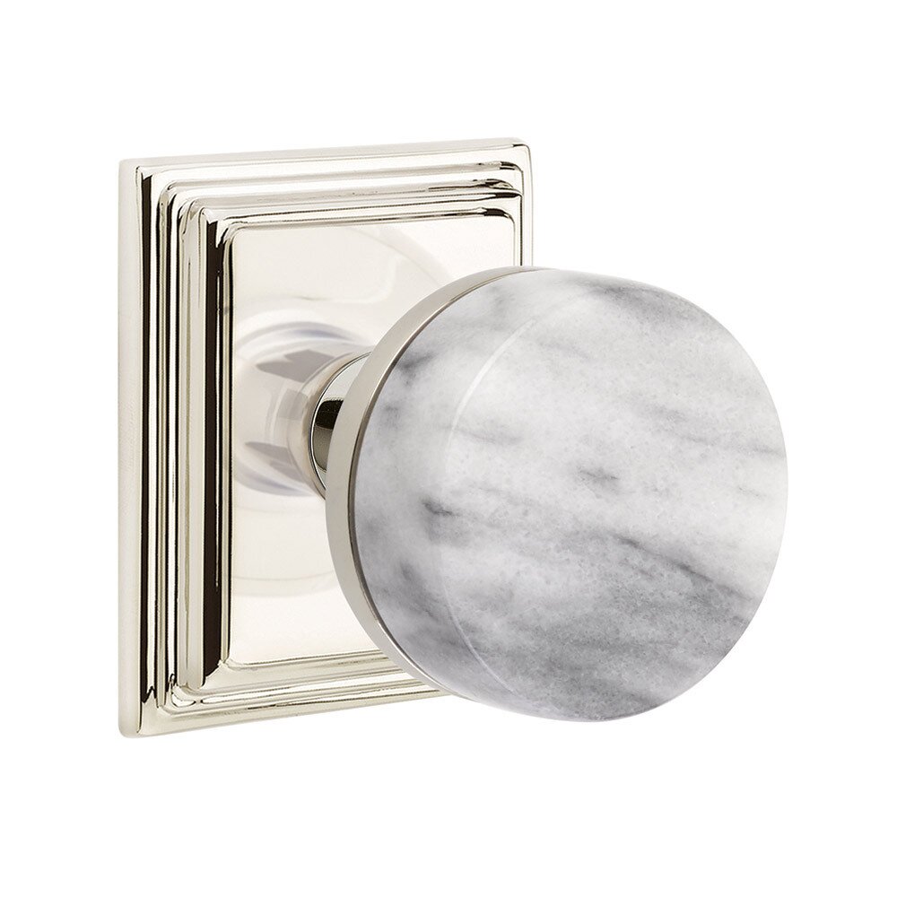 Passage Wilshire Rosette with Conical Stem and White Marble Knob in Polished Nickel