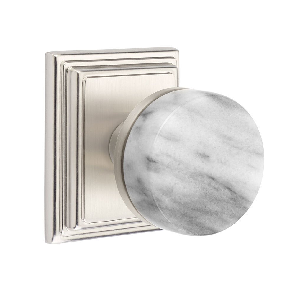 Passage Wilshire Rosette with Conical Stem and White Marble Knob in Satin Nickel