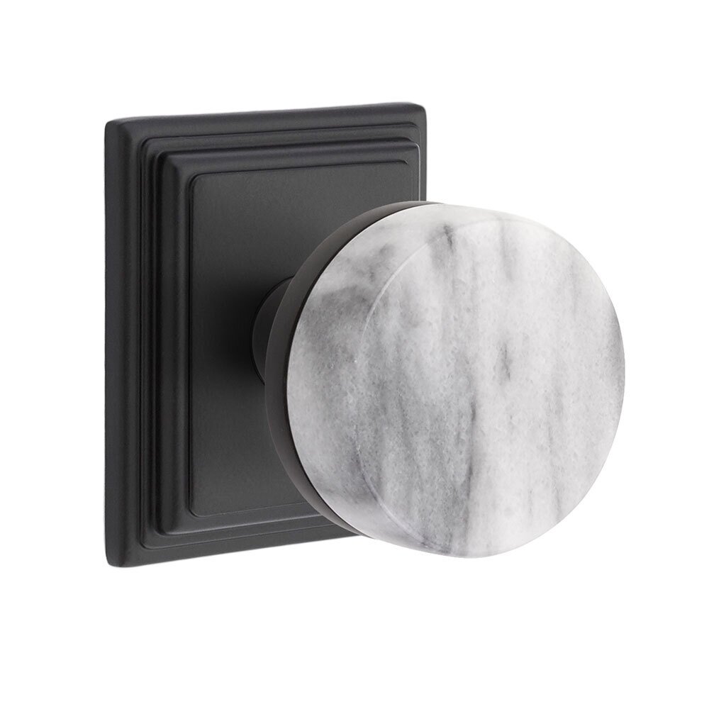 Passage Wilshire Rosette with Conical Stem and White Marble Knob in Flat Black