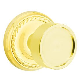 Privacy Verve Door Knob And Rope Rose with Concealed Screws in Unlacquered Brass