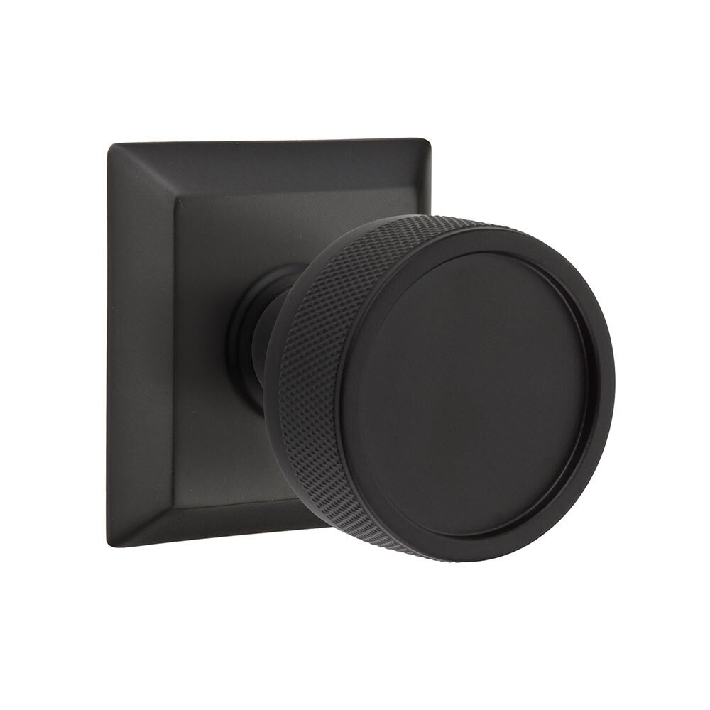 Privacy Quincy Rosette with Concealed Screws Conical Stem and Knurled Knob in Flat Black