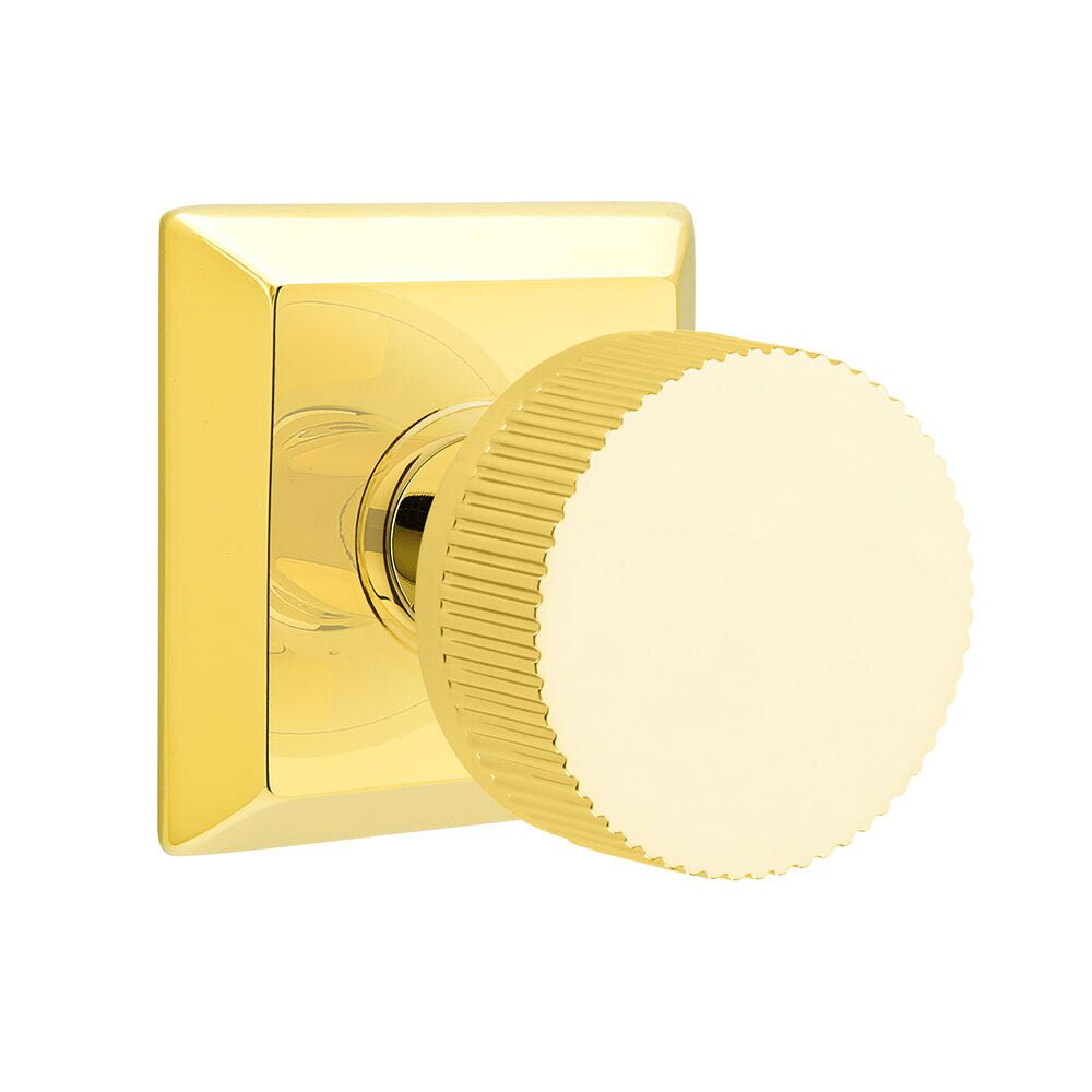 Privacy Quincy Rosette with Conical Stem and Straight Knurled Knob in Unlacquered Brass