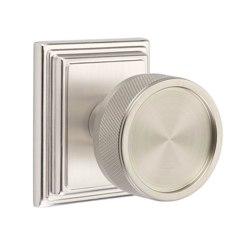 Privacy Wilshire Rosette with Conical Stem and Knurled Knob in Satin Nickel