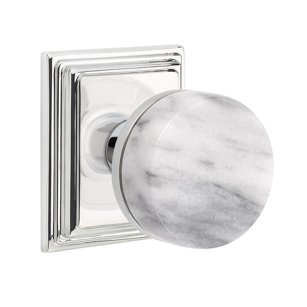 Privacy Wilshire Rosette with Concealed Screws Conical Stem and White Marble Knob in Polished Chrome