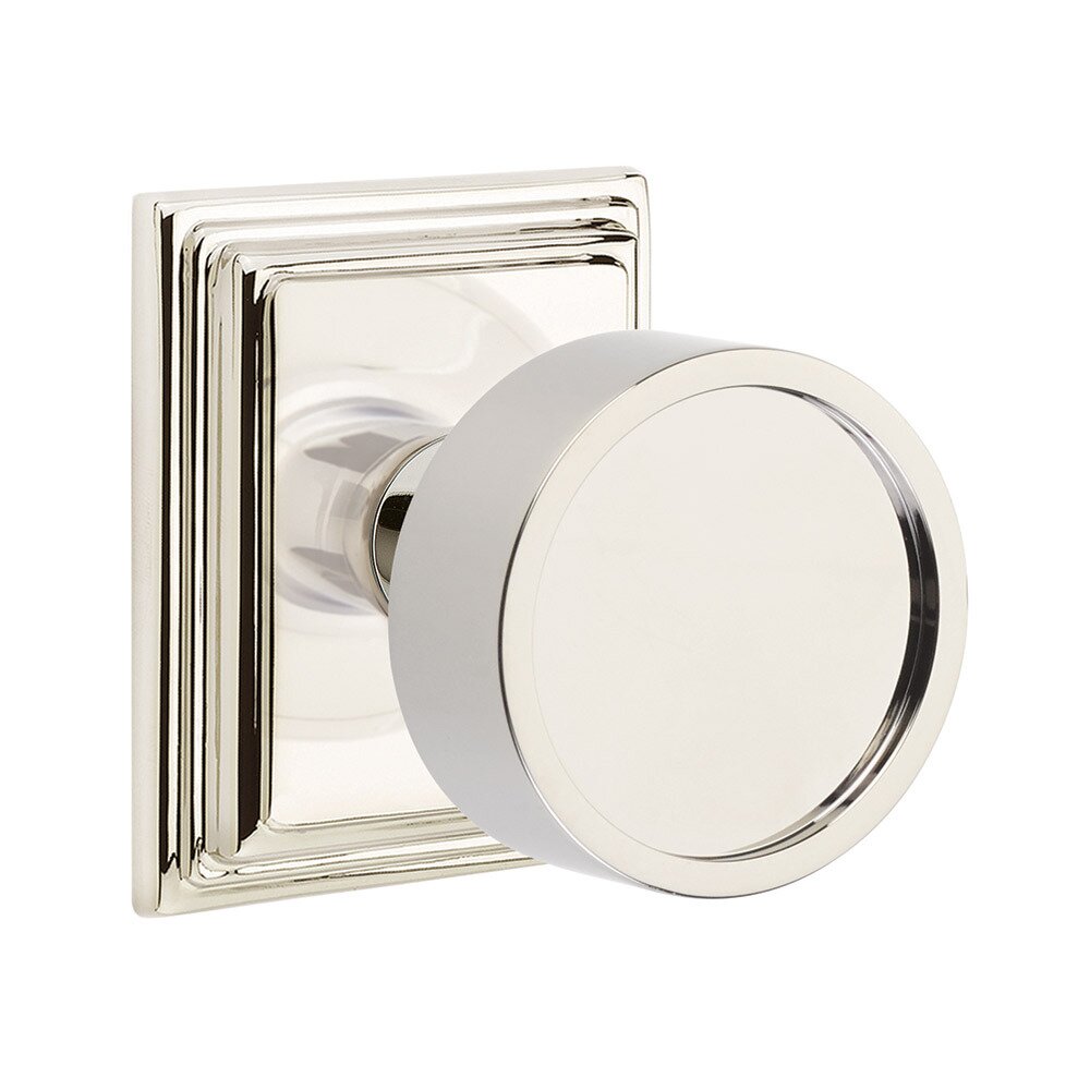 Privacy Verve Door Knob And Wilshire Rose with Concealed Screws in Polished Nickel