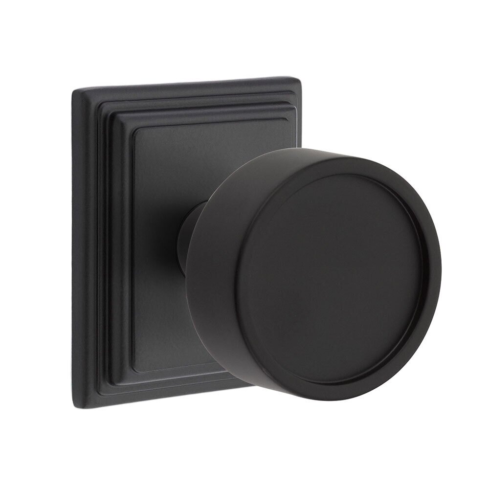 Privacy Verve Door Knob And Wilshire Rose with Concealed Screws in Flat Black