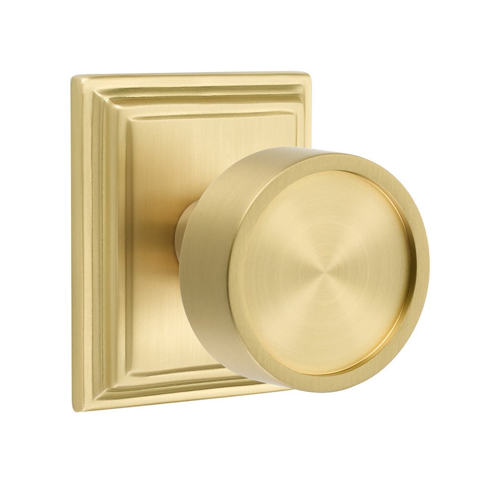 Privacy Verve Door Knob And Wilshire Rose with Concealed Screws in Satin Brass