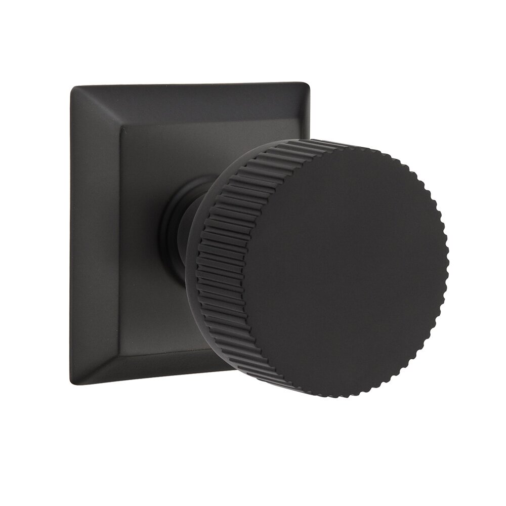 Single Dummy Quincy Rosette with Conical Stem and Straight Knurled Knob in Flat Black
