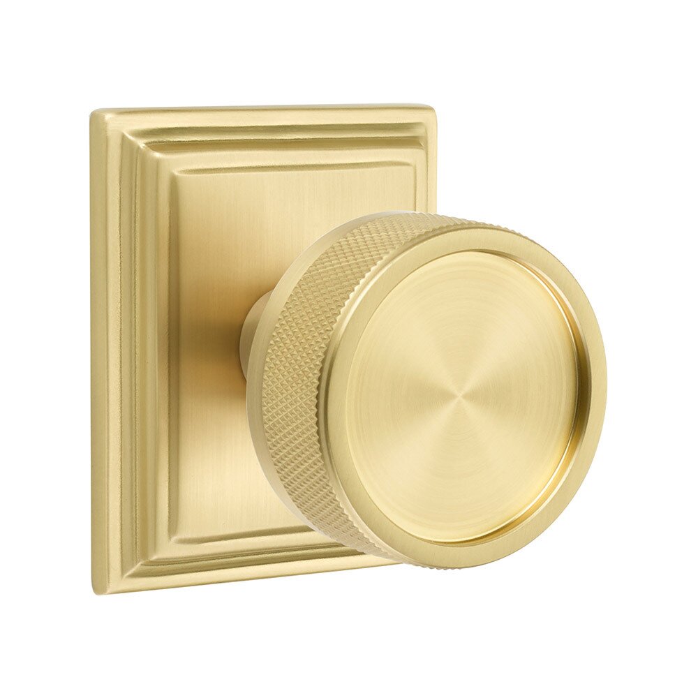Single Dummy Wilshire Rosette with Conical Stem and Knurled Knob in Satin Brass