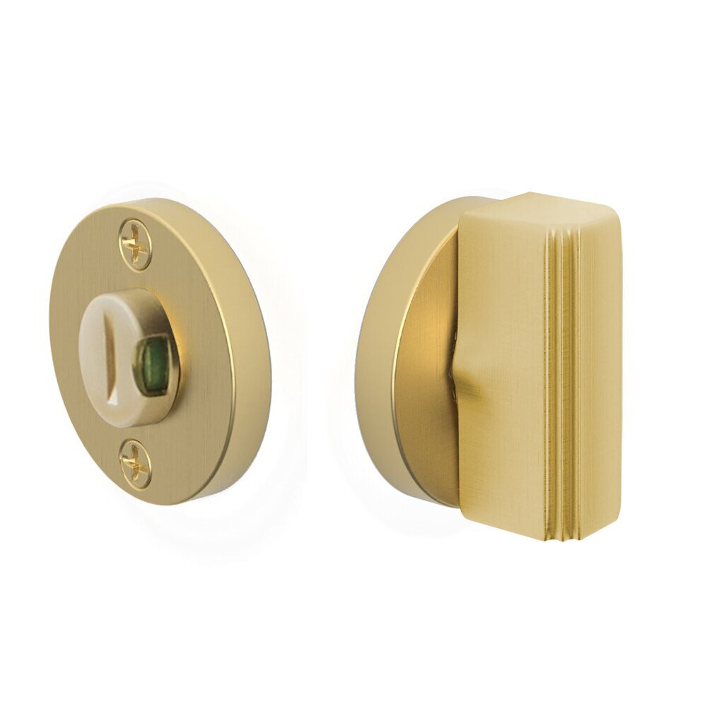 Rectangular Step Thumbturn with Disk Double Rosette with Indicator Privacy Door Bolt with Indicator in Satin Brass