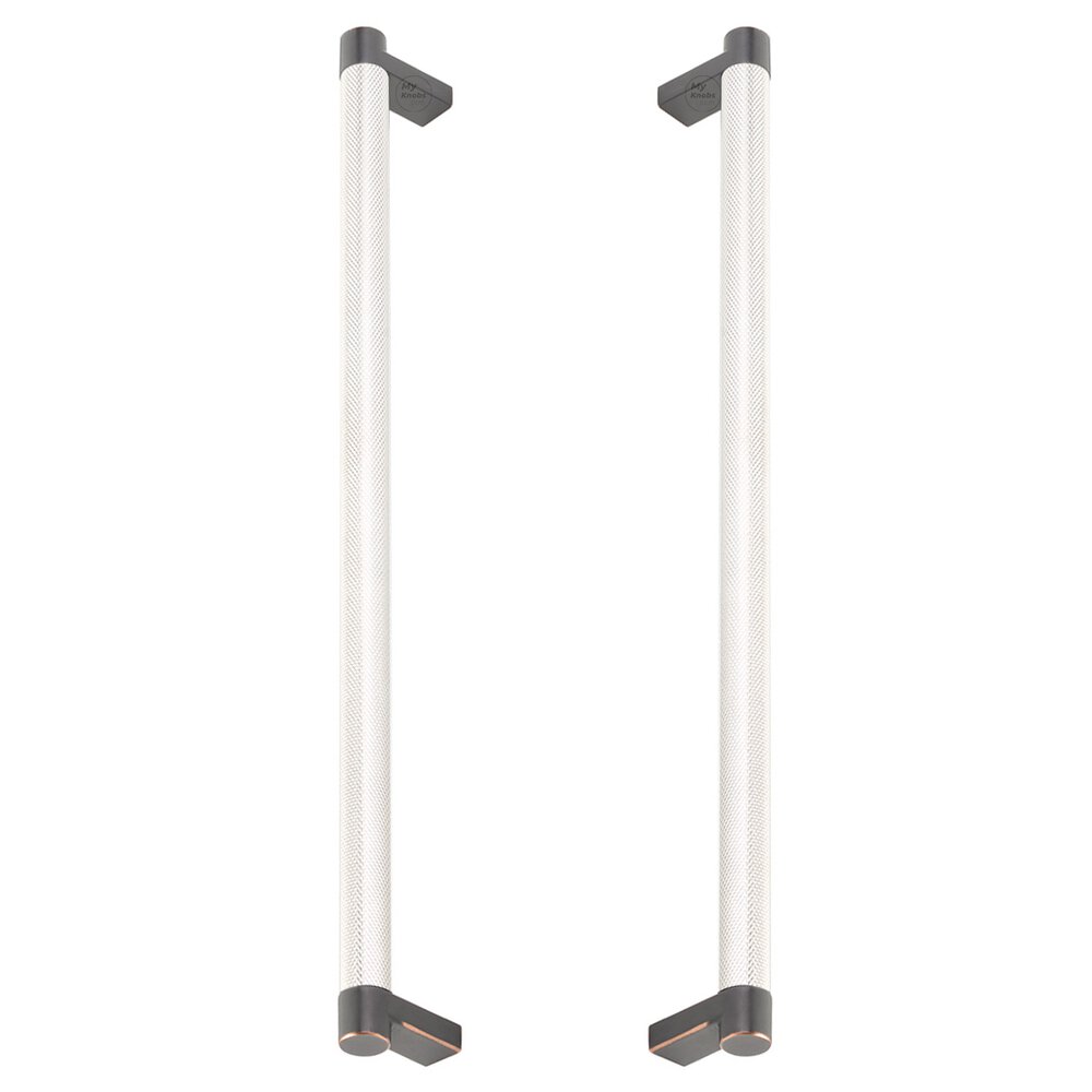 12" Centers Back To Back Pull Rectangular Stem in Oil Rubbed Bronze And Knurled Bar in Polished Nickel