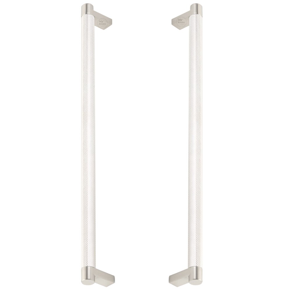 12" Centers Back To Back Pull Rectangular Stem in Satin Nickel And Knurled Bar in Polished Nickel