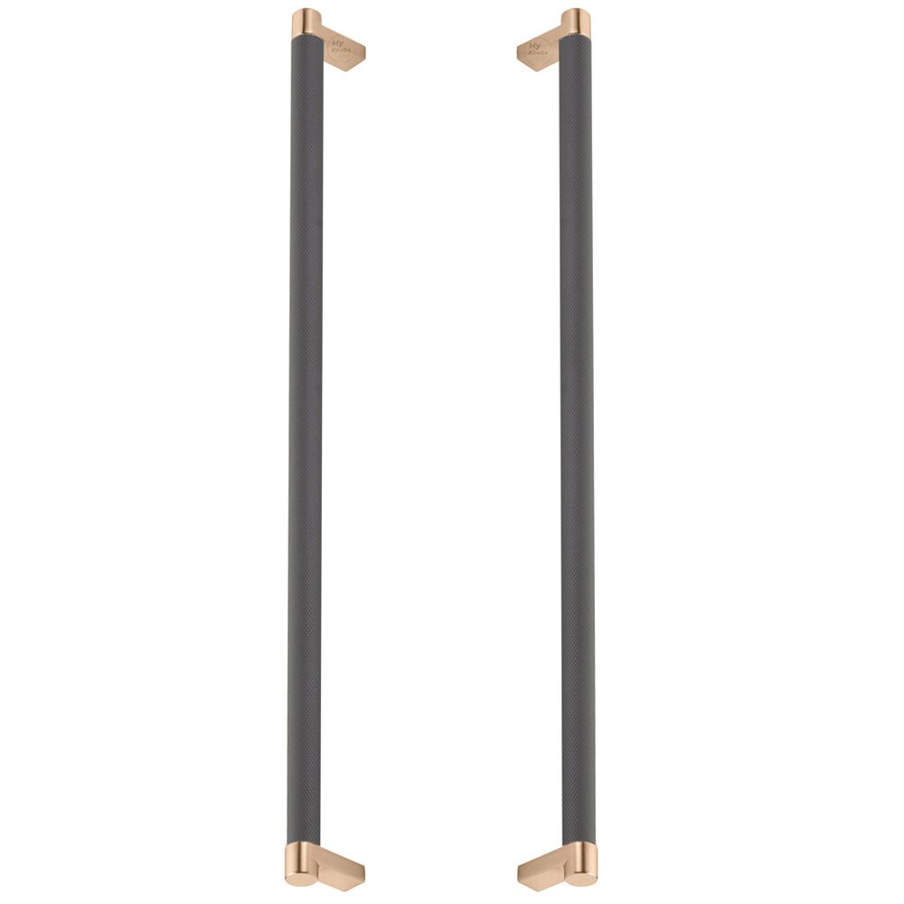 18" Centers Back To Back Pull Rectangular Stem in Satin Copper And Knurled Bar in Flat Black