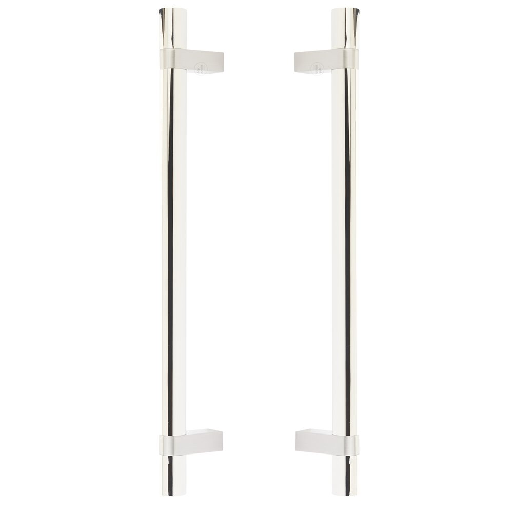12" Centers Back To Back Pull With Rectangular Bar Stem In Satin Nickel And Smooth Bar In Polished Nickel