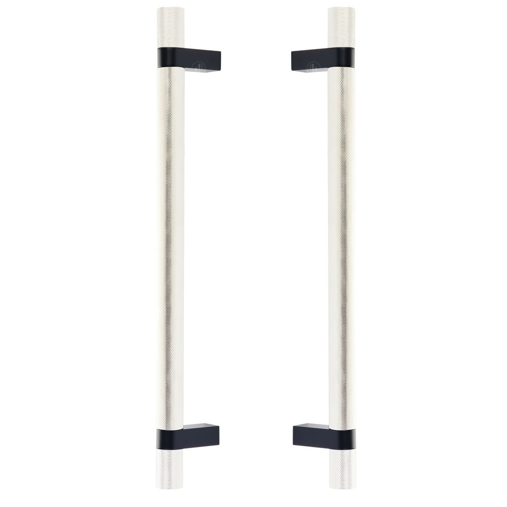 12" Centers Back To Back Pull With Rectangular Bar Stem In Flat Black And Knurled Bar In Polished Nickel