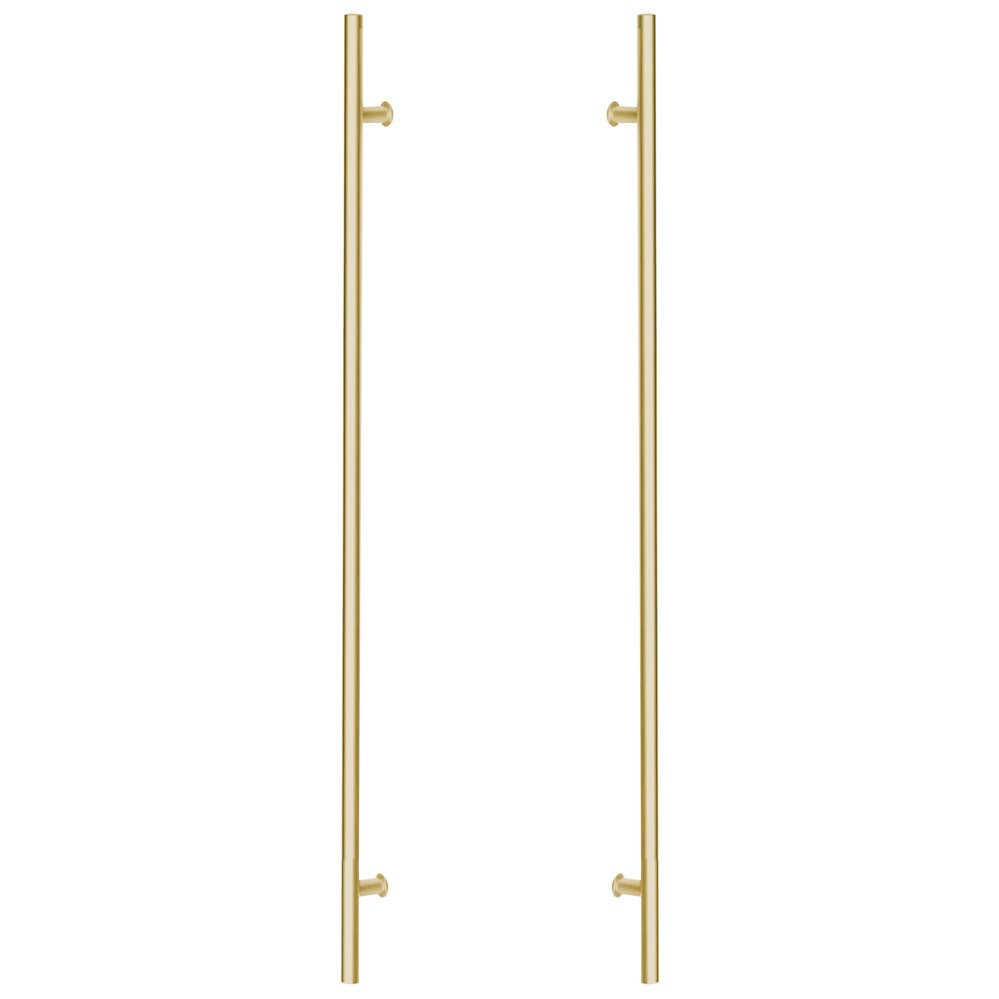 36" Centers Back To Back Round Door Pull in Satin Brass Stainless Steel PVD