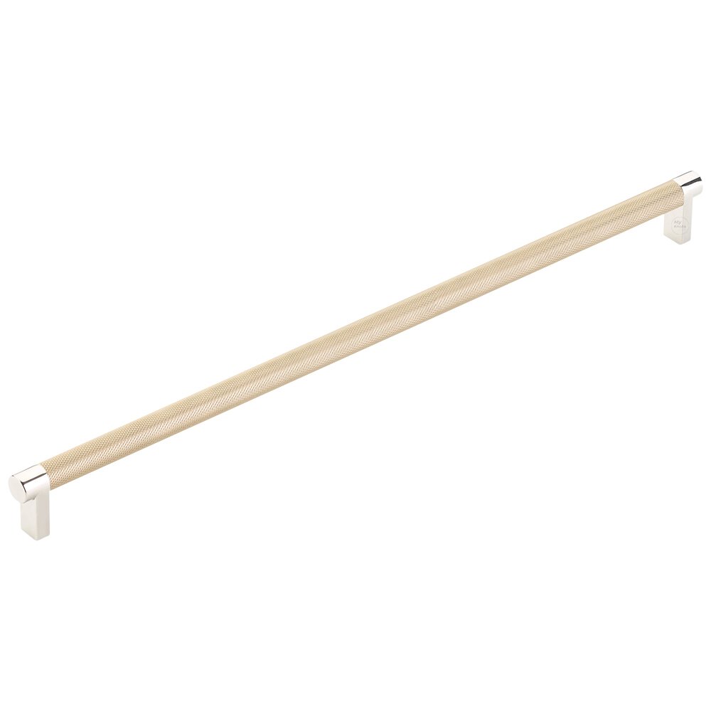 18" Centers Concealed Mount Door Pull Rectangular Stem in Polished Nickel And Knurled Bar in Satin Brass