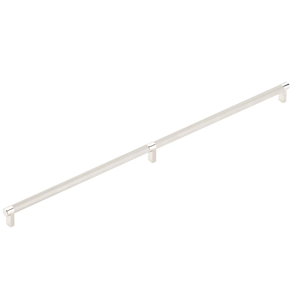 24" Centers Concealed Mount Door Pull Rectangular Stem in Polished Nickel And Knurled Bar in Satin Nickel