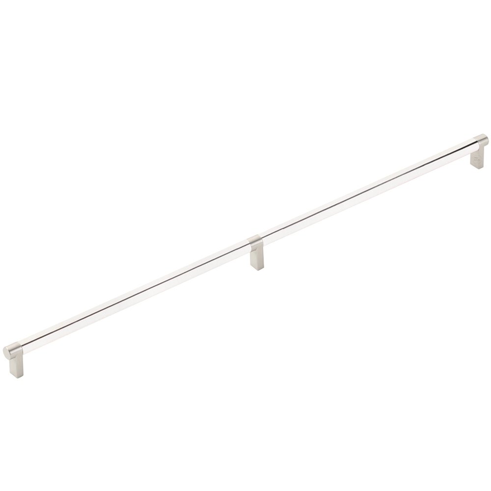 24" Centers Concealed Mount Door Pull Rectangular Stem in Satin Nickel And Smooth Bar in Polished Nickel