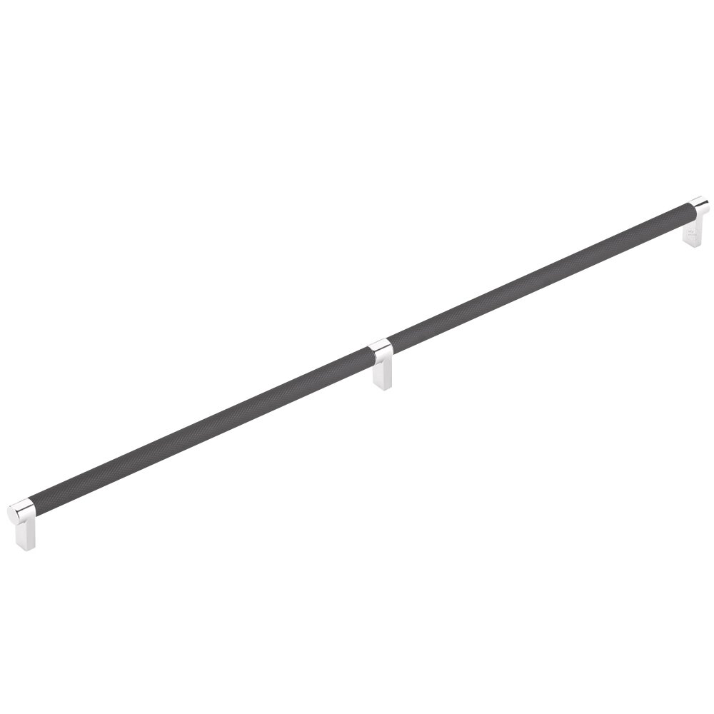 24" Centers Concealed Mount Door Pull Rectangular Stem in Polished Chrome And Knurled Bar in Flat Black