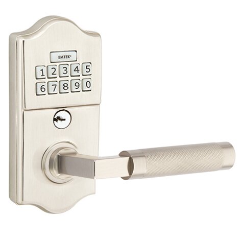 Classic - L-Square Knurled Lever Electronic Touchscreen Lock in Satin Nickel