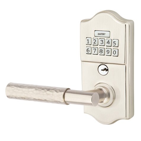 Classic - T-Bar Hammered Lever Electronic Touchscreen Lock in Satin Nickel