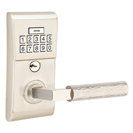 Modern - L-Square Hammered Lever Electronic Touchscreen Lock in Satin Nickel