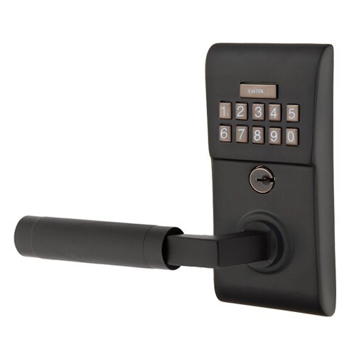 Modern - L-Square Knurled Lever Electronic Touchscreen Lock in Flat Black