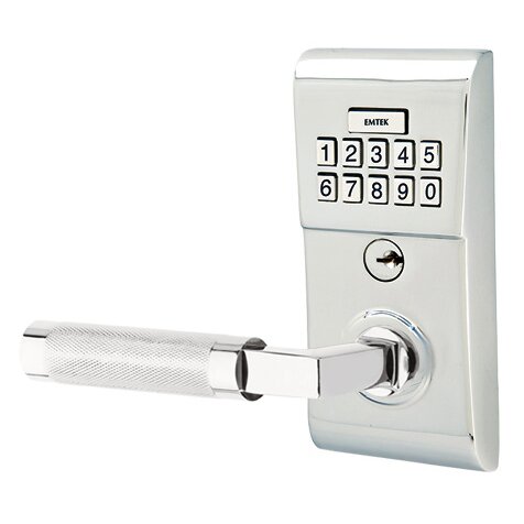 Modern - L-Square Knurled Lever Electronic Touchscreen Lock in Polished Chrome