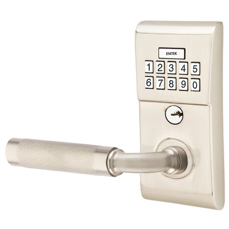 Modern - R-Bar Knurled Lever Electronic Touchscreen Lock in Satin Nickel