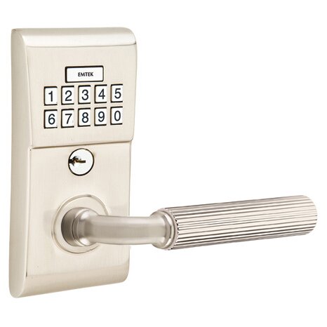Modern - R-Bar Straight Knurled Lever Electronic Touchscreen Lock in Satin Nickel