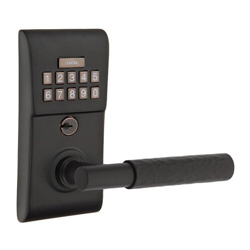 Modern - T-Bar Hammered Lever Electronic Touchscreen Lock in Flat Black