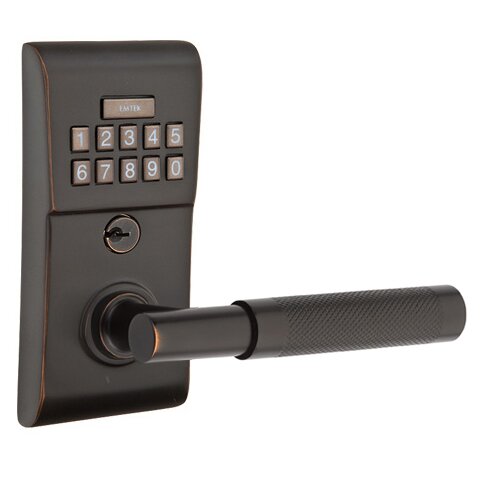 Modern - T-Bar Knurled Lever Electronic Touchscreen Lock in Oil Rubbed Bronze