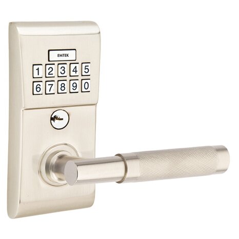 Modern - T-Bar Knurled Lever Electronic Touchscreen Lock in Satin Nickel