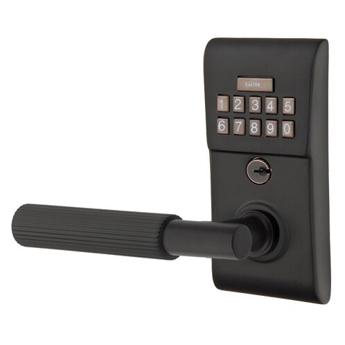 Modern - T-Bar Straight Knurled Lever Electronic Touchscreen Lock in Flat Black