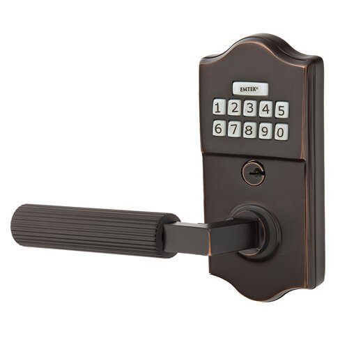 Classic - L-Square Straight Knurled Lever Electronic Touchscreen Storeroom Lock in Oil Rubbed Bronze