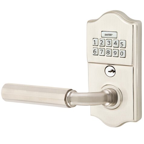 Classic - R-Bar Faceted Lever Electronic Touchscreen Storeroom Lock in Satin Nickel
